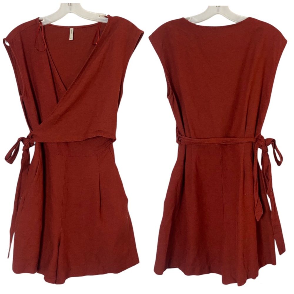 Marfinno Linen Cotton Blend Burgundy Wrap Romper V Neck Size XS/S